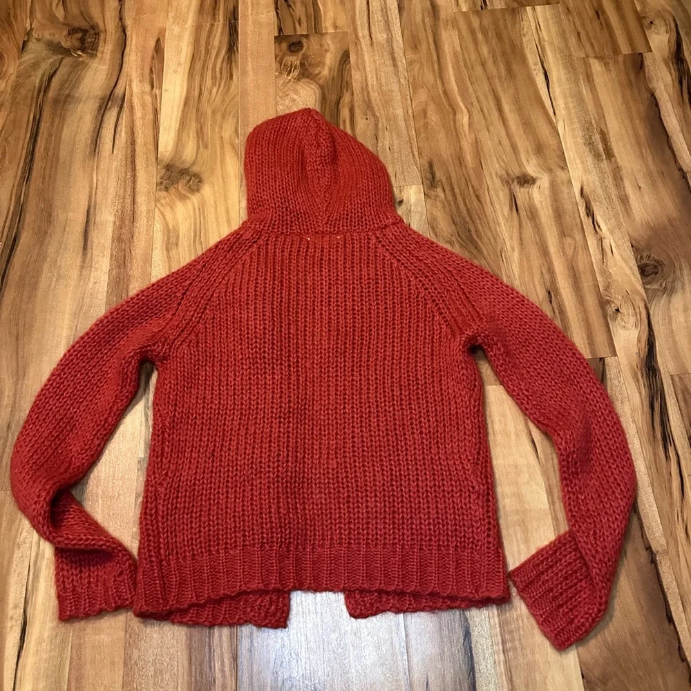 Sleeping on Snow Anthropologie Mohair Hooded Cable Knit Cardigan Sweater Red S
